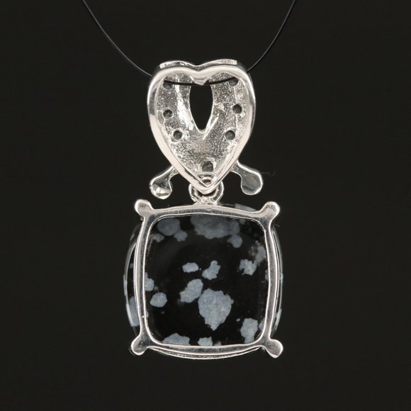 Sterling Snowflake Obsidian and Topaz Pendant - Picture 3 of 4